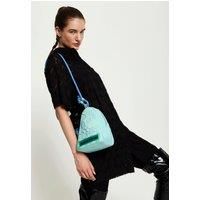 Cross Body Bag With Quilted Logo In Blue Tones And Rope Strap Detail