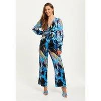 Multicolour Abstract Print Jumpsuit With Ruched Front And Long Sleeves