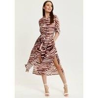 Brown Zebra Print Midi Shirt Dress