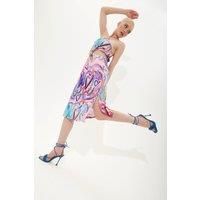 Heart Print Midi Dress With A Waist And Back Knotted Cut Out And Tied Neck