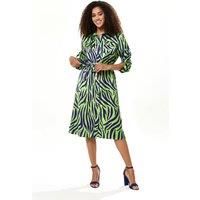 Mint And Blue Zebra Print Midi Shirt Dress