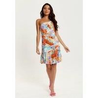 Multicolour Floral Print One Shoulder Mini Dress