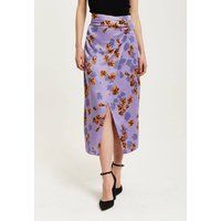 Liquorish Women's Purple Floral Midi Skirt With Ruching Detail | Size: 18