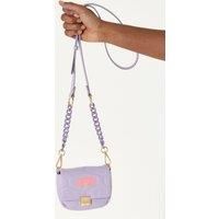 Small Cross Body Bag In Purple With A Chain Detail Strap And Printed Logo