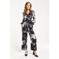 Mono Abstract Print Jumpsuit With Long Sleeves