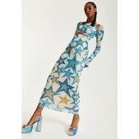 Star Print Maxi Dress With Cut Out Details