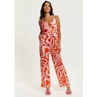Pink And Red Abstract Print Jumpsuit