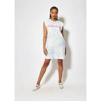 Blue Tie-Dye Sleeveless Tunic Dress