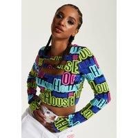 Printed Multicolour Crop Top With Cut Out Details