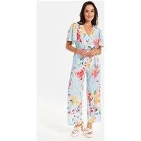 Blue Floral Print Jumpsuit With Wide Legs