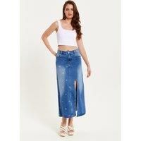 Polka Dot Midi Denim Skirt