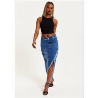 Blue Wrap Front Midi Denim Skirt