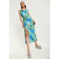 Printed Cowl Neck Midi Dress