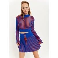Orange And Blue Knitted Mini Skirt