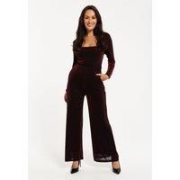 Burgundy Cowl Neck Jumpsuit in Red