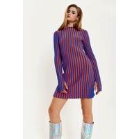 Blue And Orange Rib Knitted Mini Dress