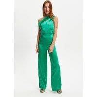 One Shoulder Fur Detail Jumpsuit in Green