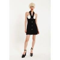 Monochrome Lapel Lock Blazer Dress Black