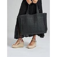 South Beach South Beach Straw Woven Shoulder Tote Bag In Black