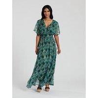 South Beach Metallic Chiffon Button Detail Midi Dress - Green