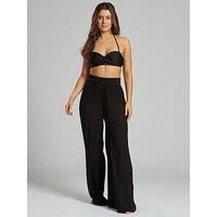 South Beach Crinkle Vicose Wide Leg Trousers - Black