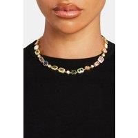 Multi Gemstone Motif Necklace - Gold Pink & Green