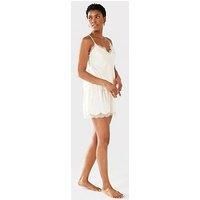 Chelsea Peers Bridal V-Neck Cami With Lace Neckline And Lace Trimmed Shorts - Satin