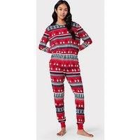 Chelsea Peers Christmas Long Crew Printed Pyjama Set - Red