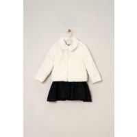 Miss Girl's Fur Jacket & Dress Outfit Set in Black | Size: 12-18 m
