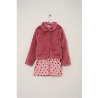 Miss Girl's Fur Jacket & Dress Outfit Set in Pink | Size: 9-12 m