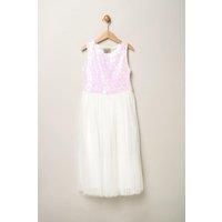 Miss Girl's Sequin Bow Tulle Dress in Cream | Size: 5-6 Years