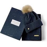 Katie Loxton Boxed Fine Knitted Hat & Scarf Set - Navy/Tan