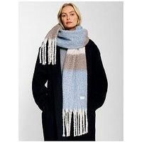 Katie Loxton Oversized Striped Tassel Scarf - Blue Mink Off White