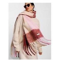 Katie Loxton Oversized Checked Tassel Scarf - Pink Burgundy Cream