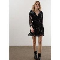 Religion Long Sleeve Ruffle Hem Mini Dress - Black