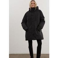 Religion Oversized Hooded Padded Coat - Black