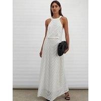 Religion Halterneck Beaded Sequin Midi Maxi Dress - White