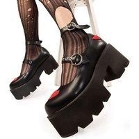 Lamoda Women's Rosey Love BlackPAT Red Chunky Mary Jane 'Shoes' Platform Heels UK8 in Black | Size: 8