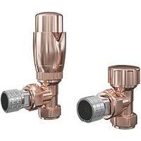 ETAL Danva Copper Angled Thermostatic TRV & Lockshield 15mm x 1/2" (741RT)