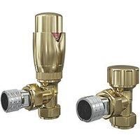 ETAL Danva Brushed Brass Angled Thermostatic TRV & Lockshield 15mm x 1/2" (344RT)