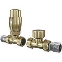 ETAL Danva Brushed Brass Straight Thermostatic TRV & Lockshield 15mm x 1/2" (331RT)