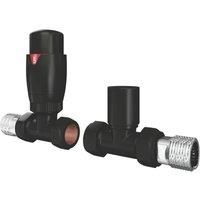 ETAL Danva Black Straight Thermostatic TRV & Lockshield 15mm x 1/2" (440VV)