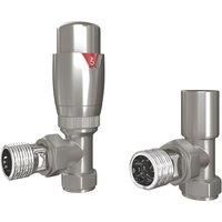 ETAL Danva Brushed Nickel Angled Thermostatic TRV and Lockshield 15mm x 1/2" (148VV)