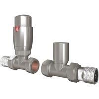 ETAL Danva Brushed Nickel Straight Thermostatic TRV & Lockshield 15mm x 1/2" (183VV)
