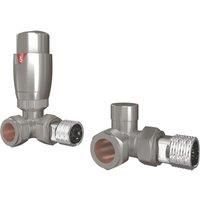 ETAL Danva Brushed Nickel Corner Thermostatic TRV and Lockshield 15mm x 1/2" (923VV)