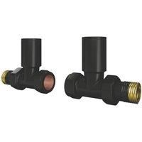 ETAL Rise Black Straight Manual Round Radiator Valves 15mm x 1/2" 2 Pack (898VV)