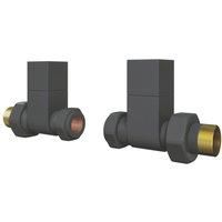 ETAL Swelt Anthracite Straight Manual Square Radiator Valves 15mm x 1/2" 2 Pack (380VV)