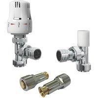 ETAL Shut-off White Angled Thermostatic Radiator Valve & Lockshield with Shut-off 15mm x 1/2" (562VN)