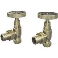 ETAL Rotor 15mm x 1/2" Brushed Brass Angled Designer Manual Radiator Valve Head & Body 2 Pack (157YU)