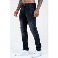 Voi London Men's Taper Fit Distressed Stretch Jeans in Black | Size: 30R